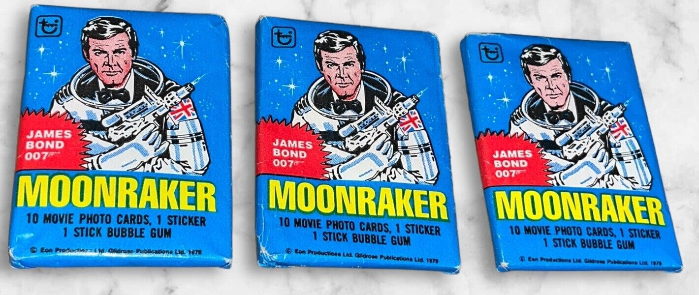 VINTAGE 1979 TOPPS JAMES BOND 007 Roger Moore  MOONRAKER CARDS WAX PACKS (3)