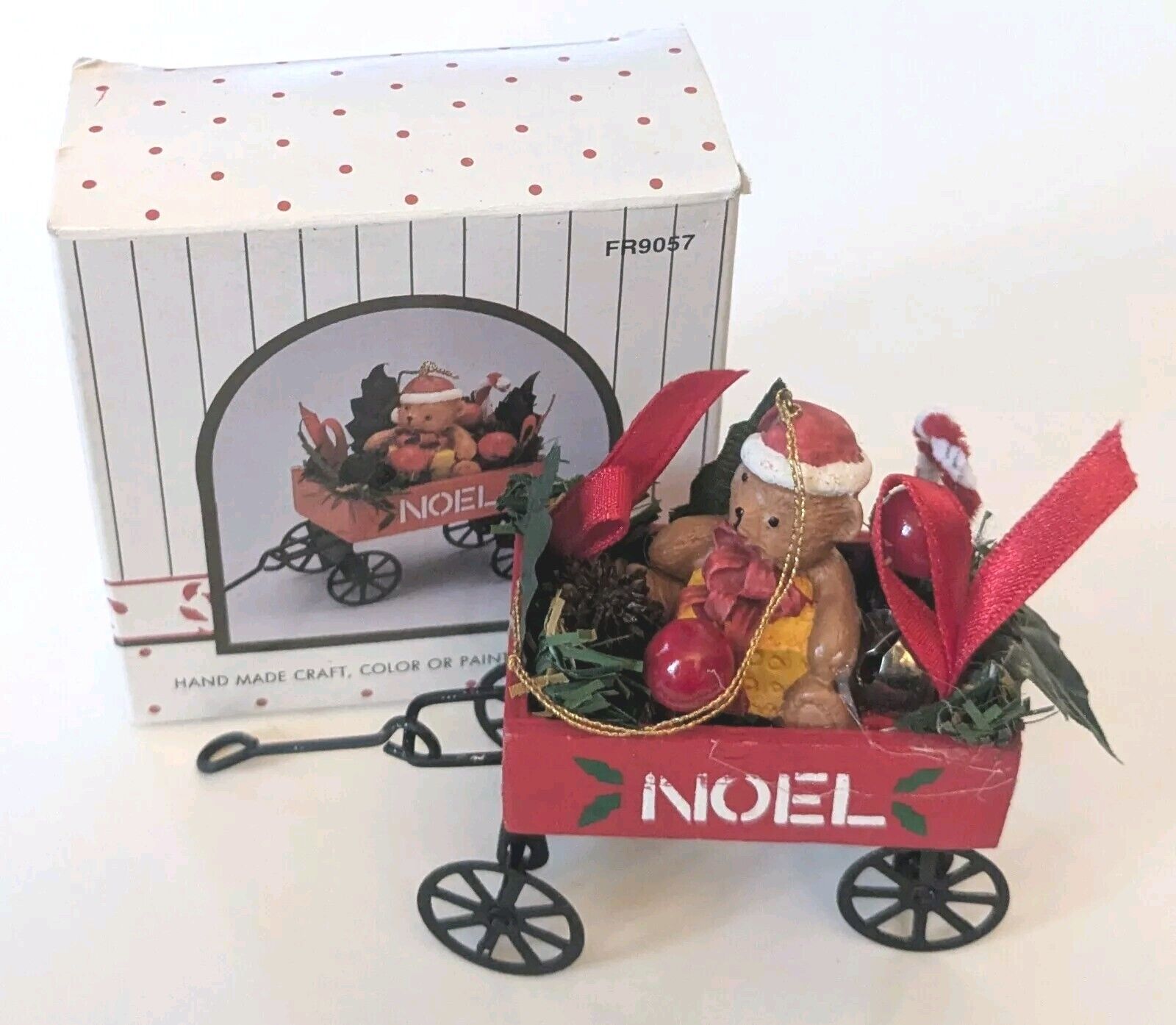 Vtg Wang\'s Christmas Ornament Wagon & Teddy Bear NOEL 4\