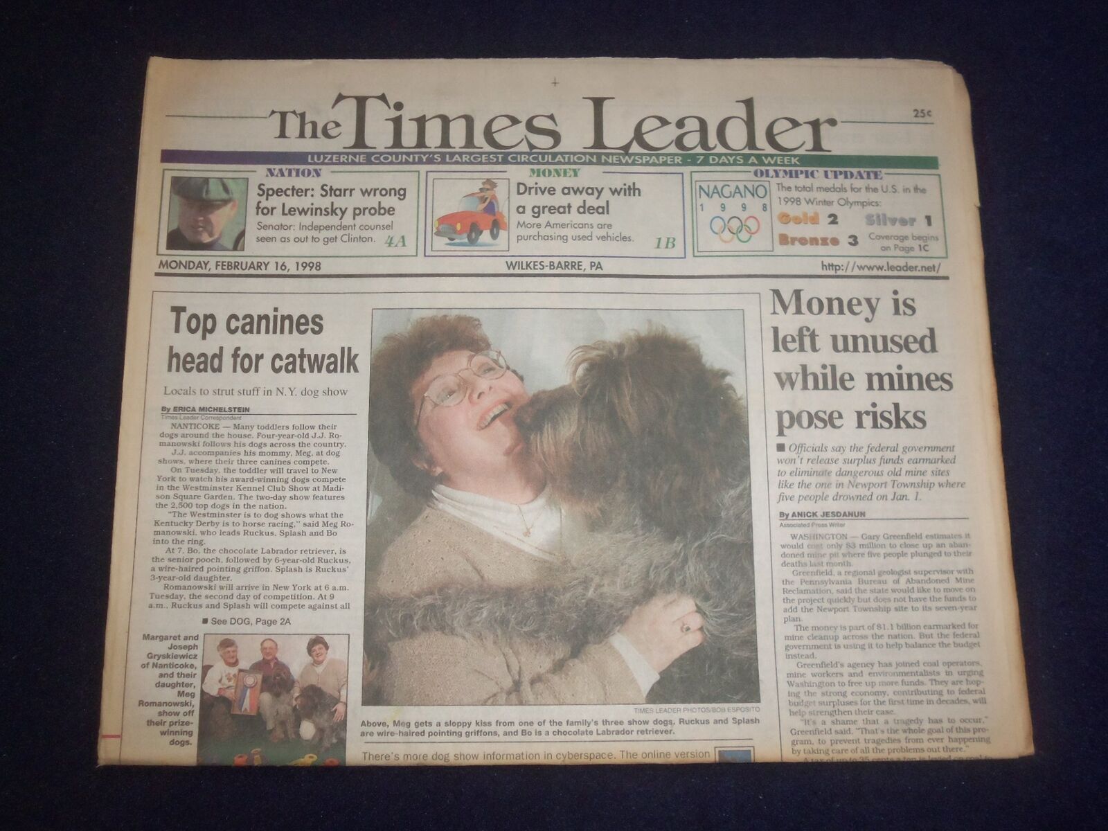 1998 FEB 16 WILKES-BARRE TIMES LEADER - STARR WRONG FOR LEWINSKY PROBE - NP 8211