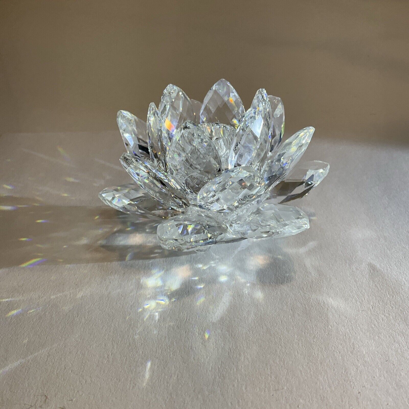Vintage Swarovski silver Crystal water lily lotus flower candle holder AS IS