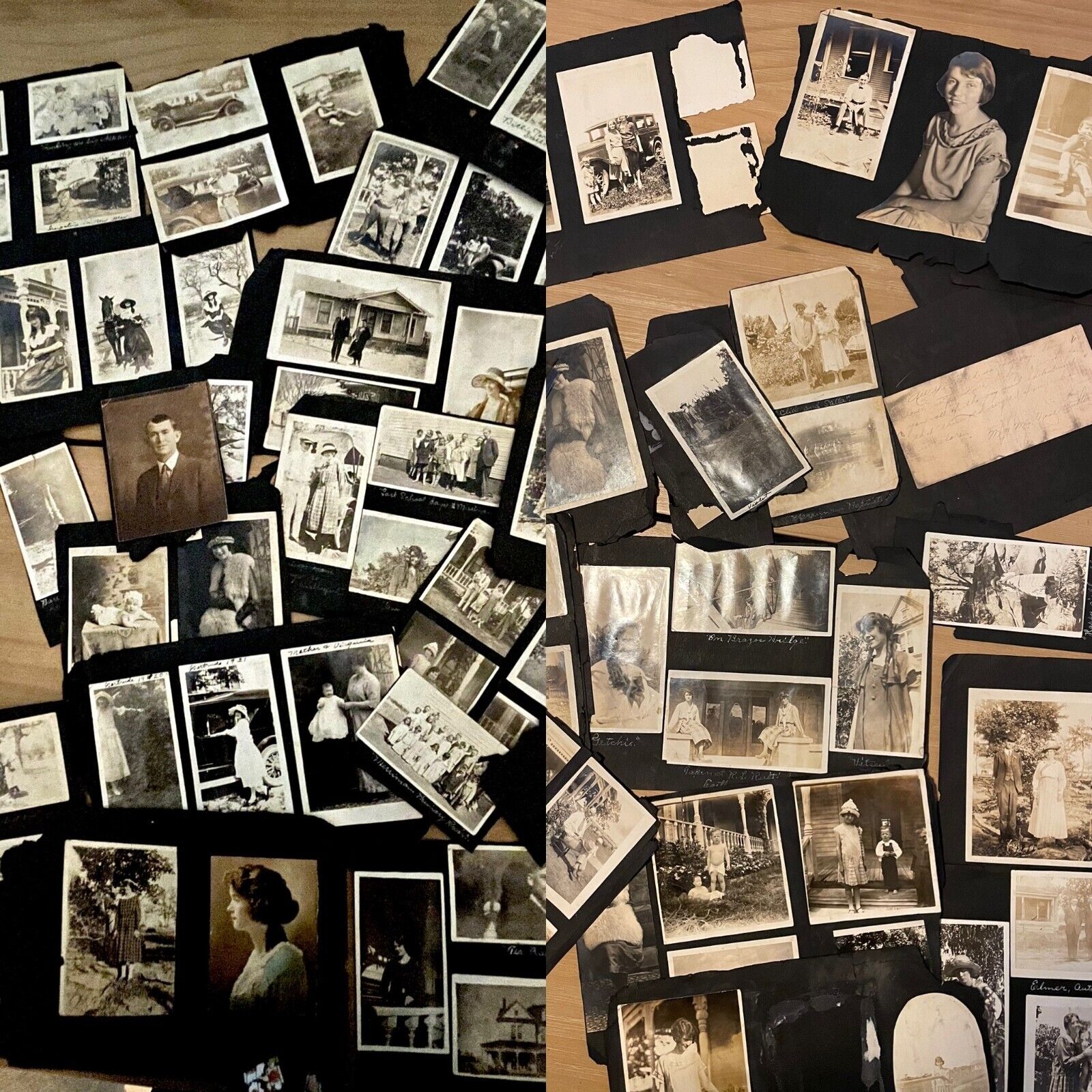 Vintage Photos Large Lot of  72  on Album Pages B&W, Sepia 1900-1920s People