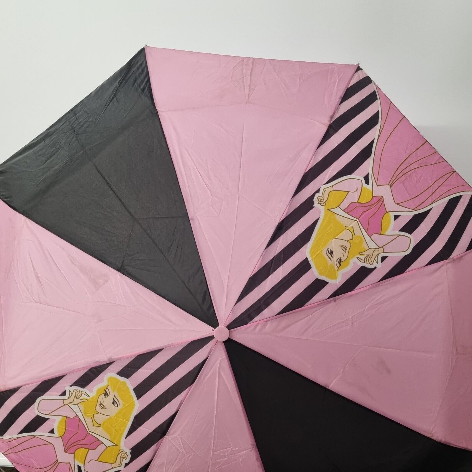 VTG Y2K Sleeping Beauty Pink Black  Kids Disney OSFM 100% Polyester Umbrella