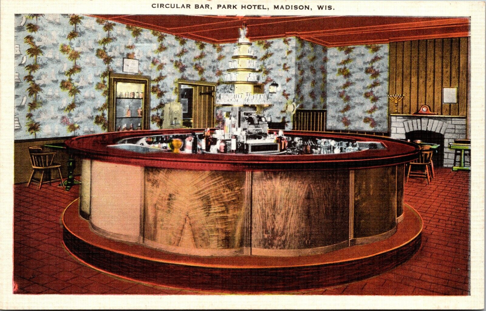 Linen Postcard; Circular Bar at Park Hotel, Madison WI
