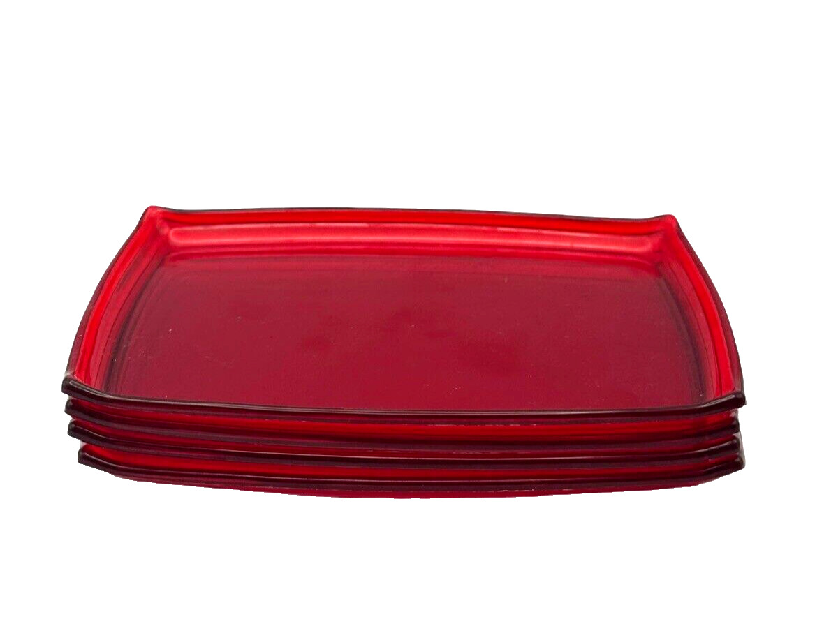 Vintage MCM Red Lucite Acrylic Snack Trays, Set Of 4 - Vintage RED Giftware Set