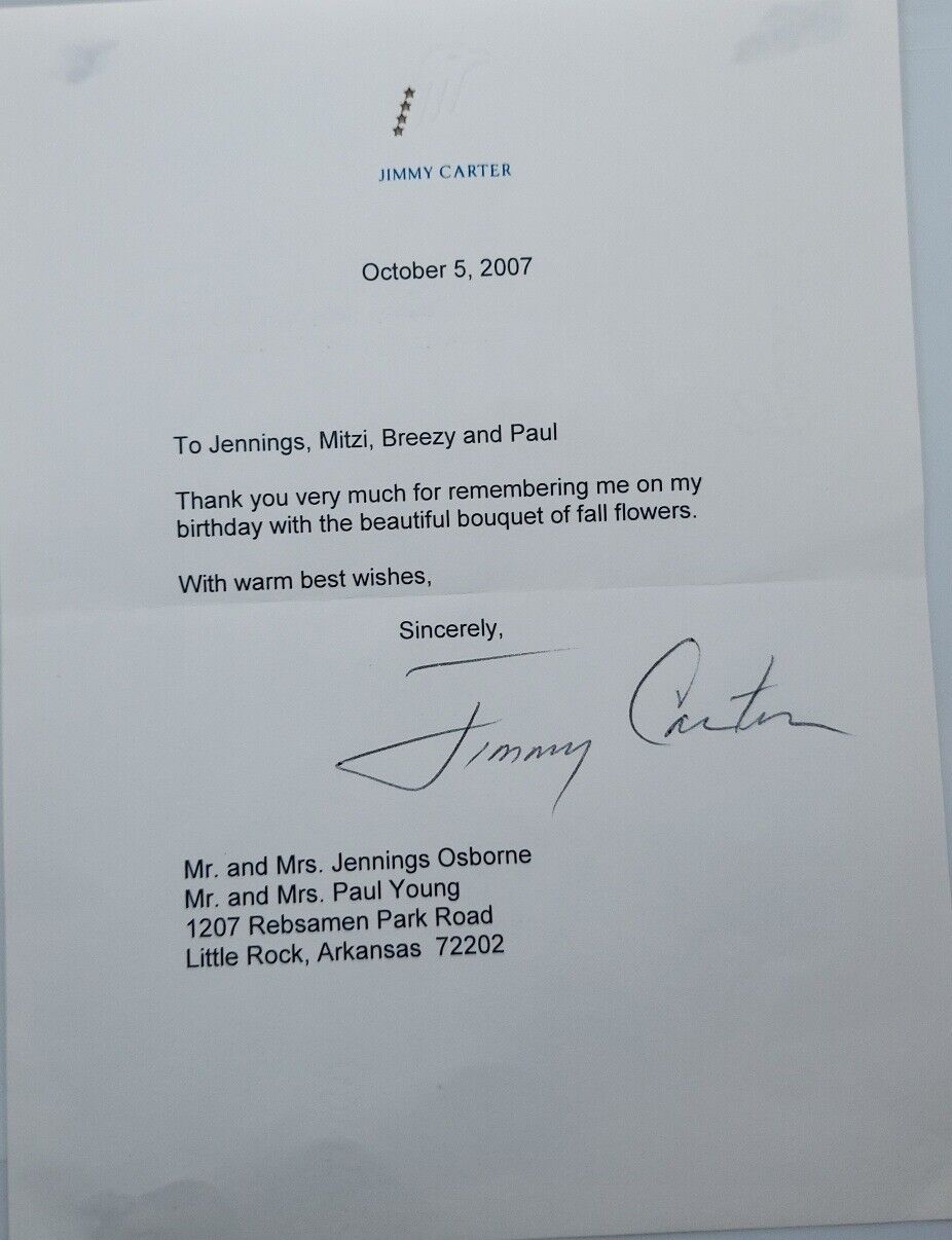 Jimmy Carter Signed Letter 2007 Full Signature RARE POTUS