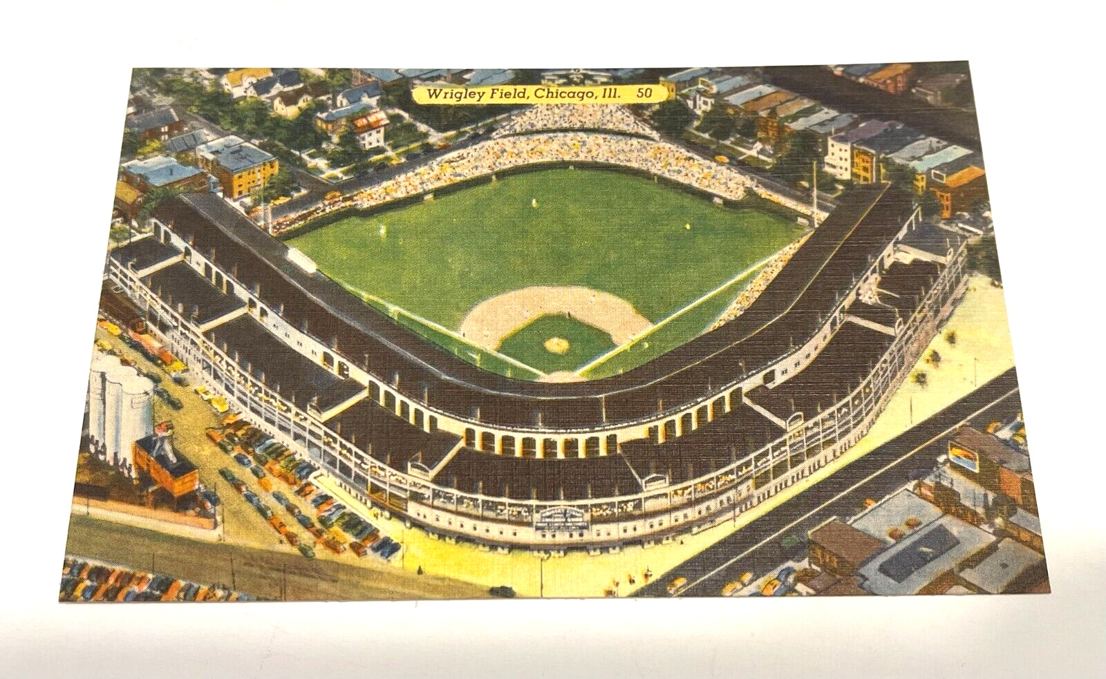 Vintage WRIGLEY FIELD CHICAGO ILL. Colour Picture Post Card