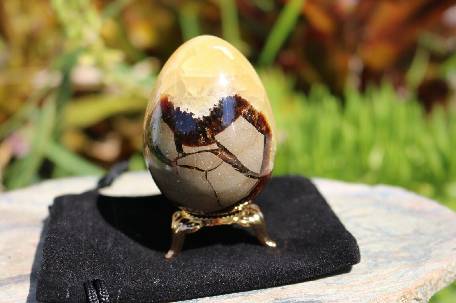 Stunning Septarian Egg with stand and velvet pouch. US Seller  Lot# L