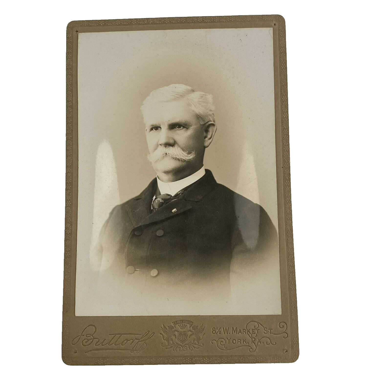Antique Black & White Photo Cabinet Card Distinguished Gentleman White Mustache