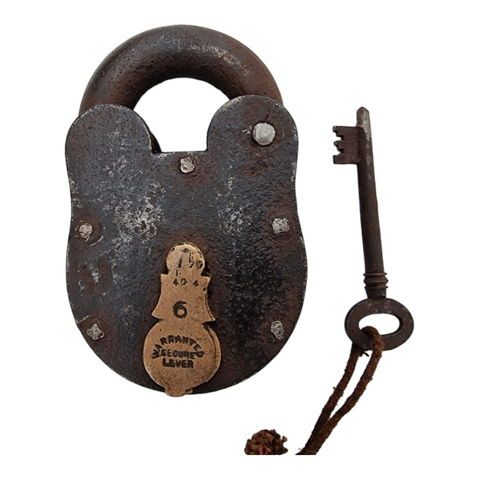 1900\'s Old Antique Strong Solid Iron & Brass Rare Unique Shape Pad Lock With Key