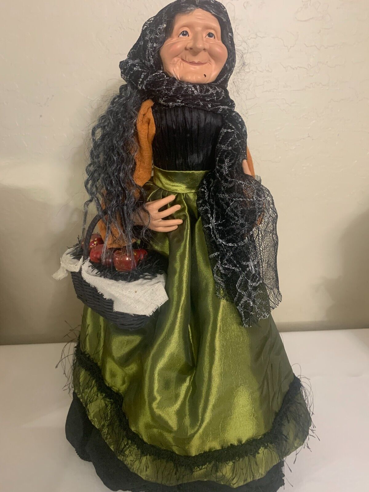 Vintage Halloween Old Lady With Basket of Poison Apples Large 23\