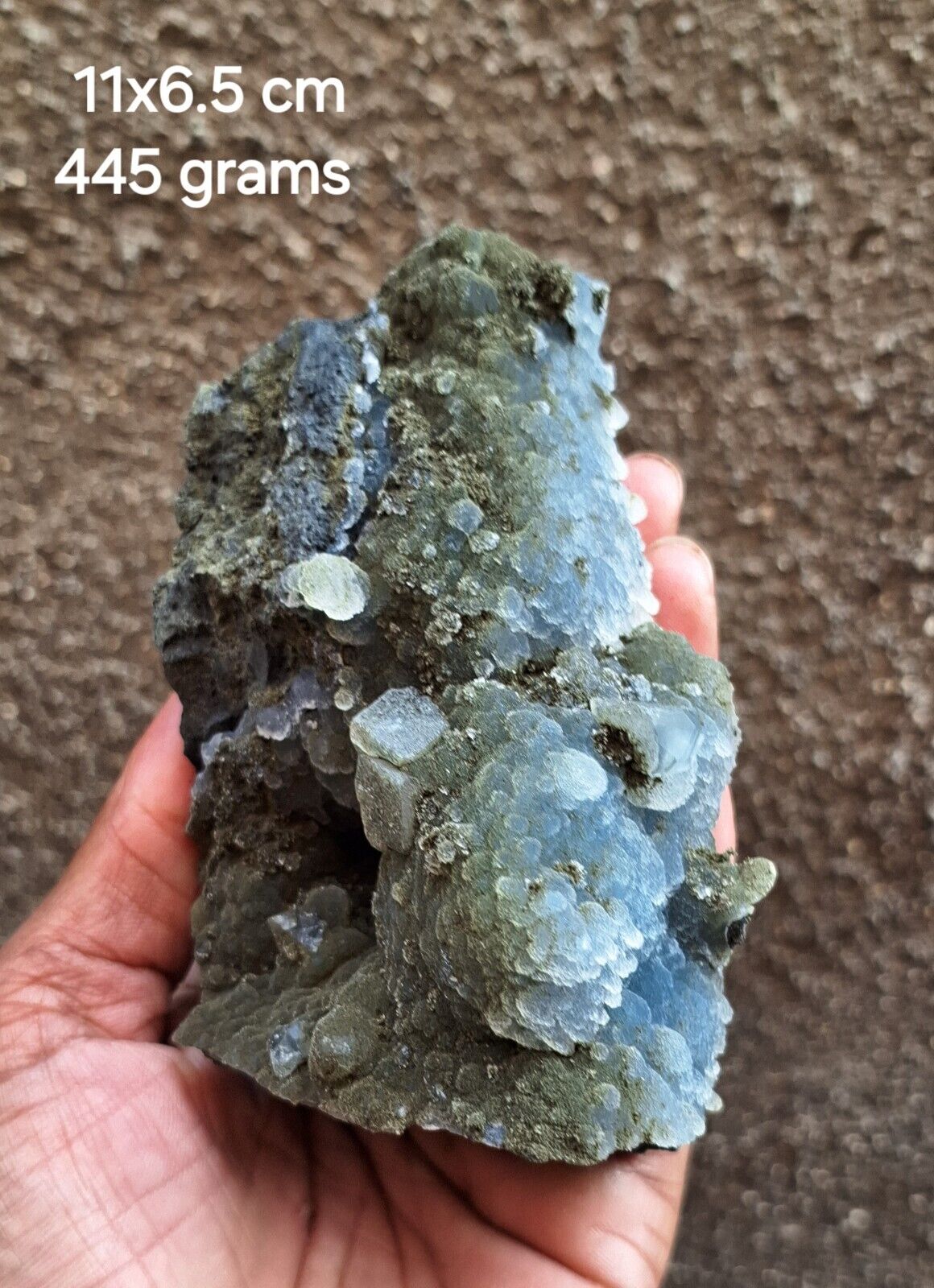 SUPERB CALCITE CLUSTERS ON GREEN & BLUE CHALCEDONY MATRIX BASE # 445