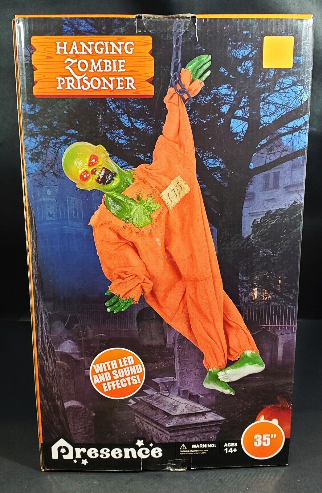 35-inch Animated Hanging Zombie Halloween Prop Sound Activated Inmate Prisoner