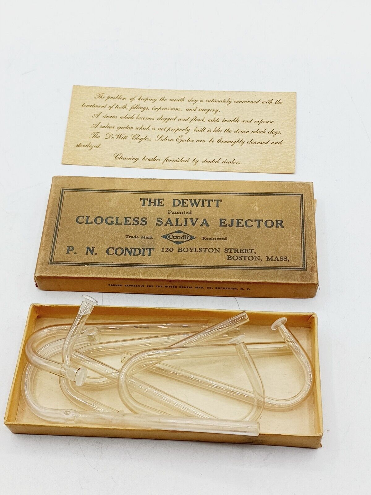 Antique Dewitt Clogless Saliva Ejectors P. N. Condit  Ritter Dental  In Box