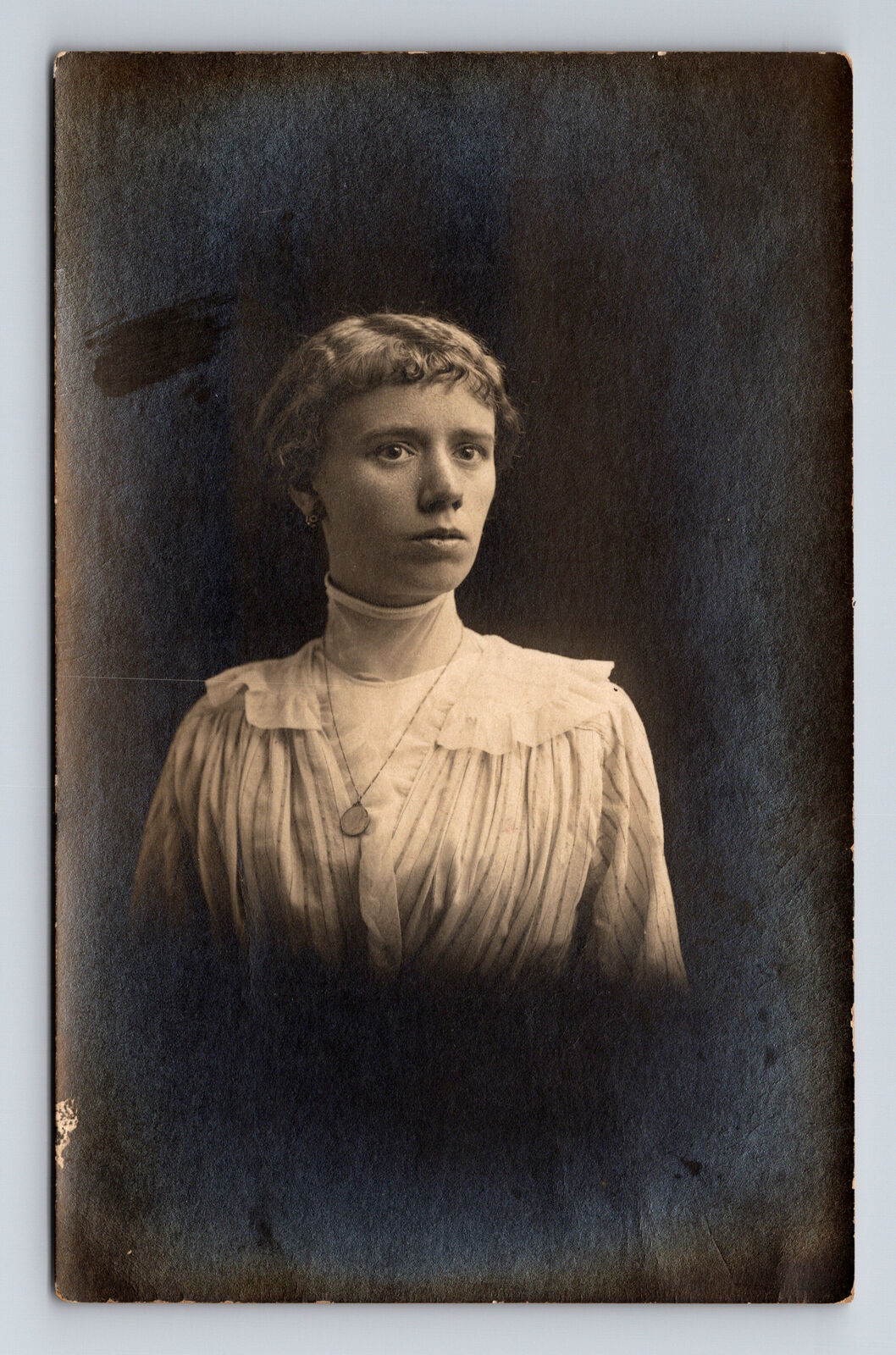 Dramatic Portrait of Young Woman Belgium Anvers Real Photo Postcard
