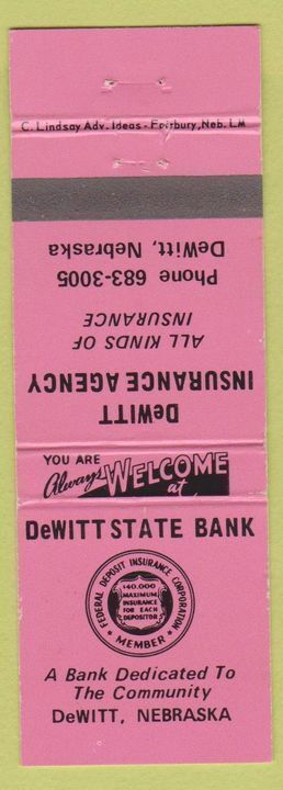 Matchbook Cover - DeWitt State Bank DeWitt NE
