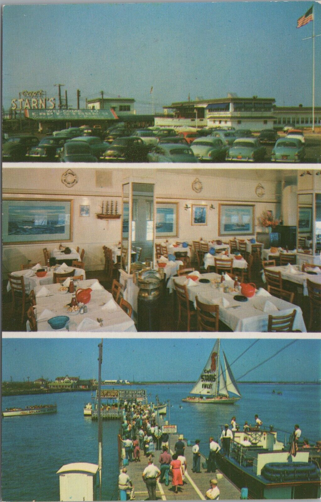 Captain Starn\'s Restaurant Boating Center Atlantic City NJ 3 views c1950s E692