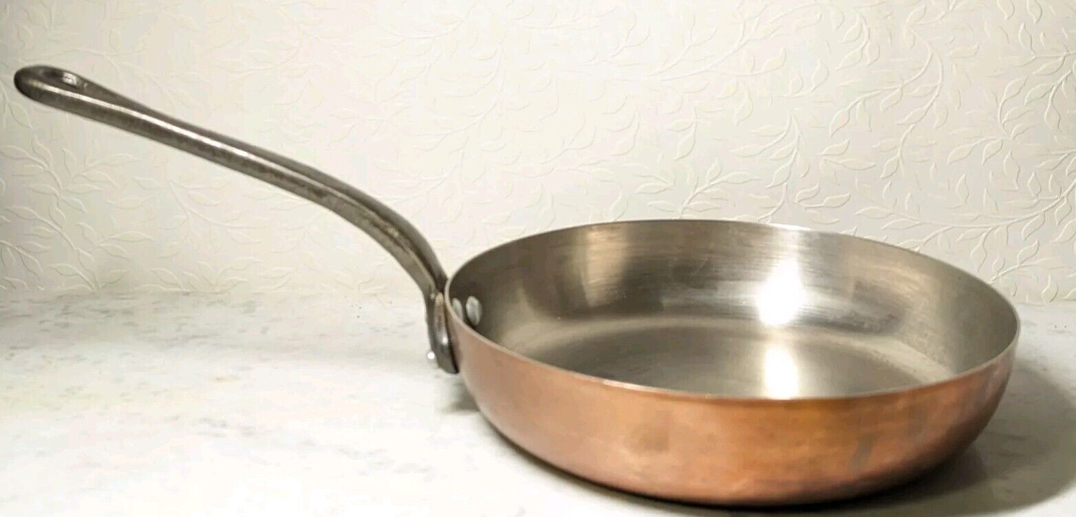 Vintage French 2+mm Copper Saute Fry Pan Stainless Steel Lining 8.75 High Handle