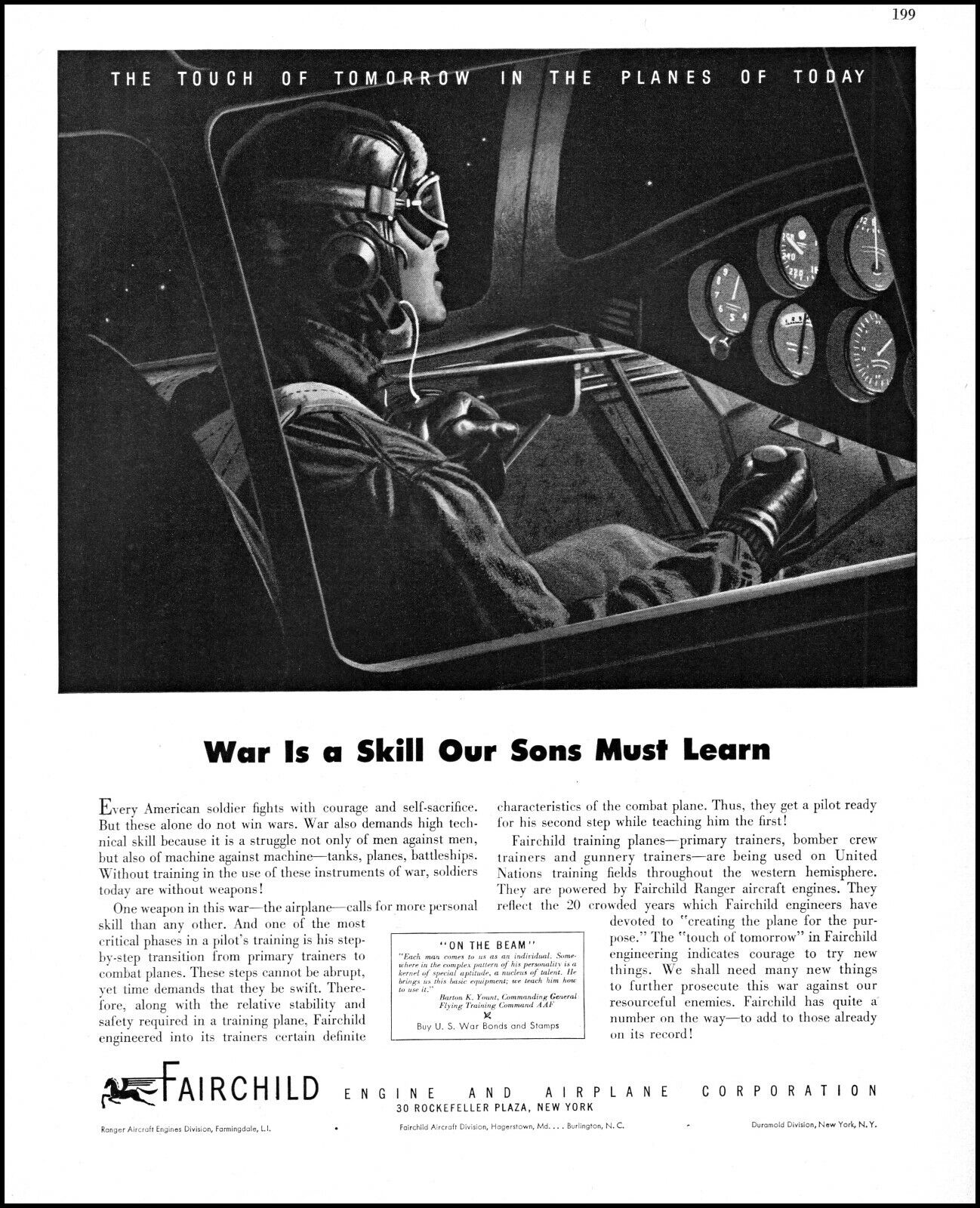 1943 WW2 USAF Army pilot Fairchild Airplane Corp vintage art print ad L54