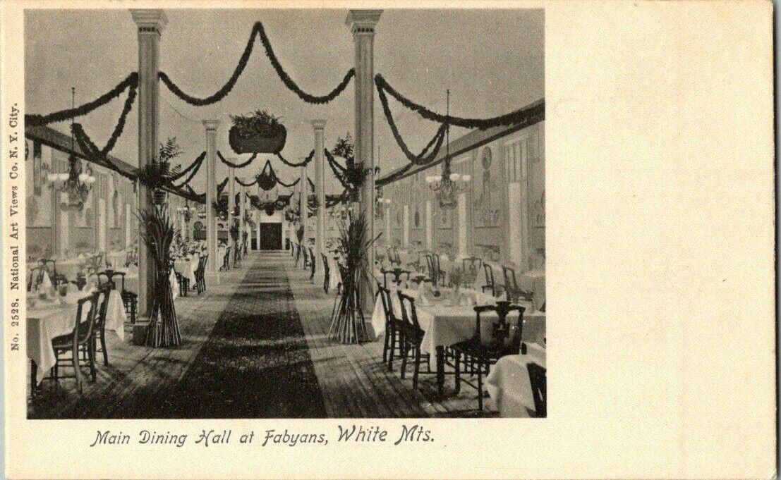 1905. INTERIOR, MAIN DINING HALL AT FABYANS. WHITE MTS. POSTCARD. BQ10