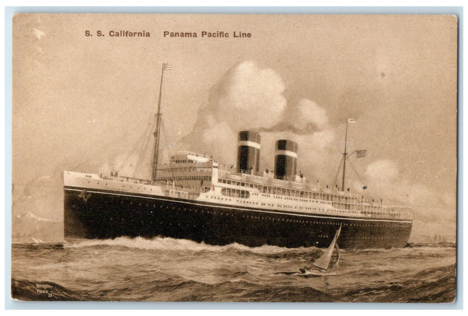 c1920's S.S. California Steamer Panama Pacific Line Antique Unposted Postcard