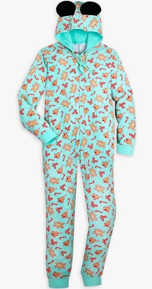 DISNEY MICKEY MOUSE HOLIDAY TREATS Hooded w ears union suit romper pjs adult - S