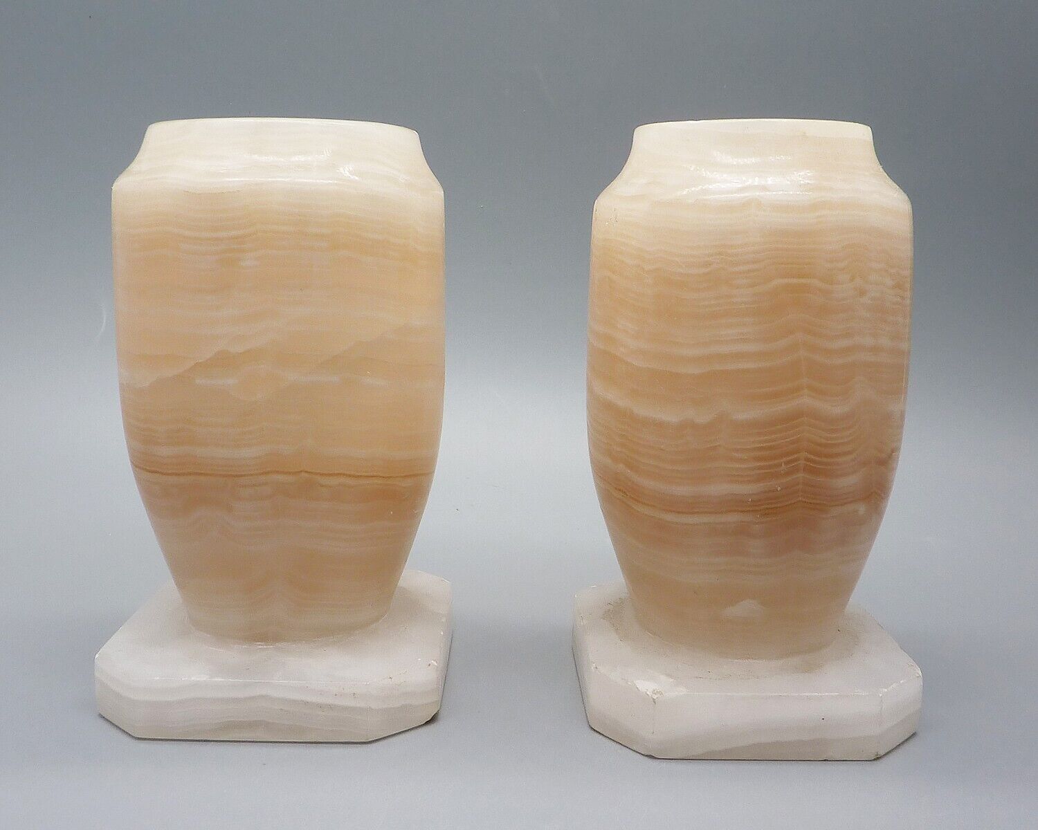 Two (2) Vintage Alabaster Stone Marble Vases 4 1/8