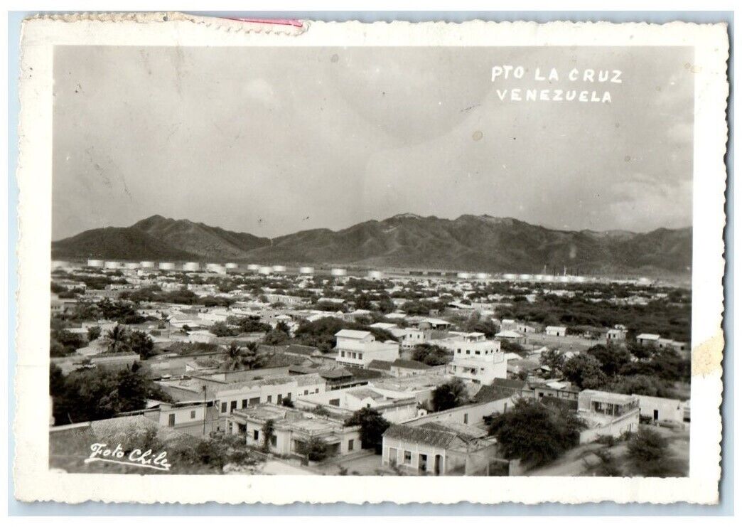 c1930's Birds Eye View Of Puerto La Cruz Venezuela  RPPC Photo Postcard
