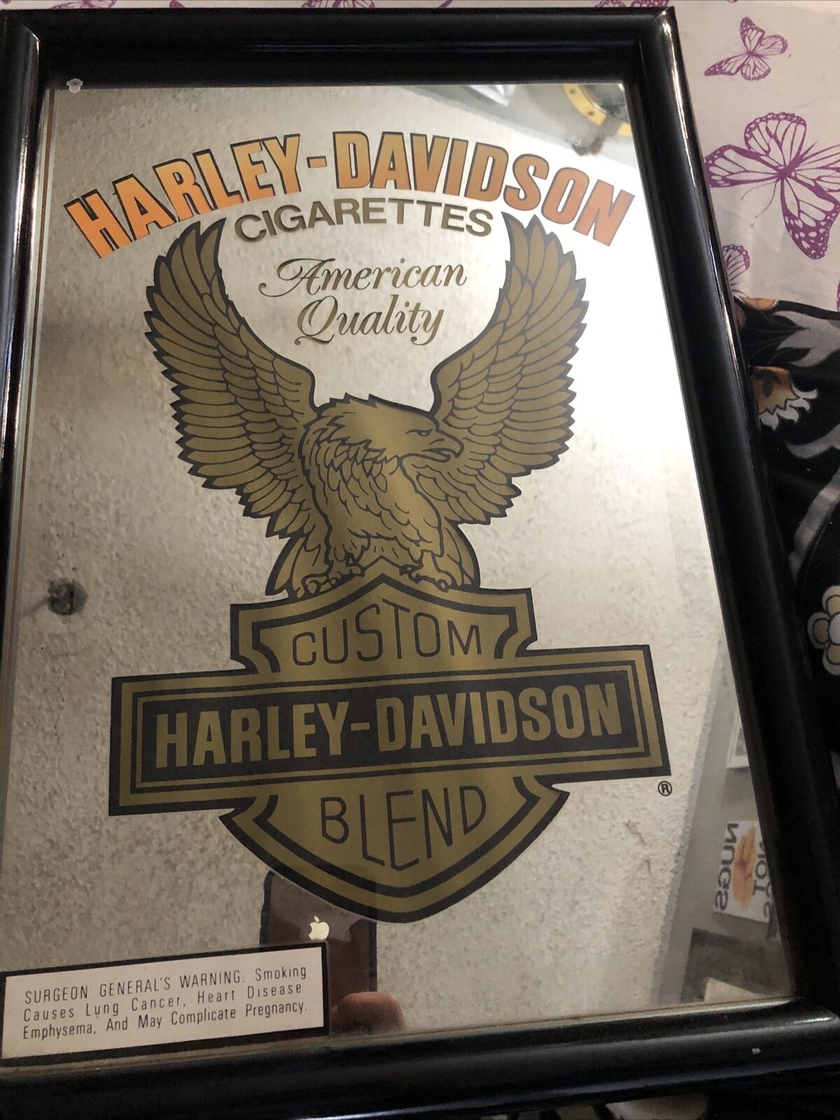 Vintage 13” X 19” Harley Davidson Eagle Cigarettes Hanging Mirror Employee Gift