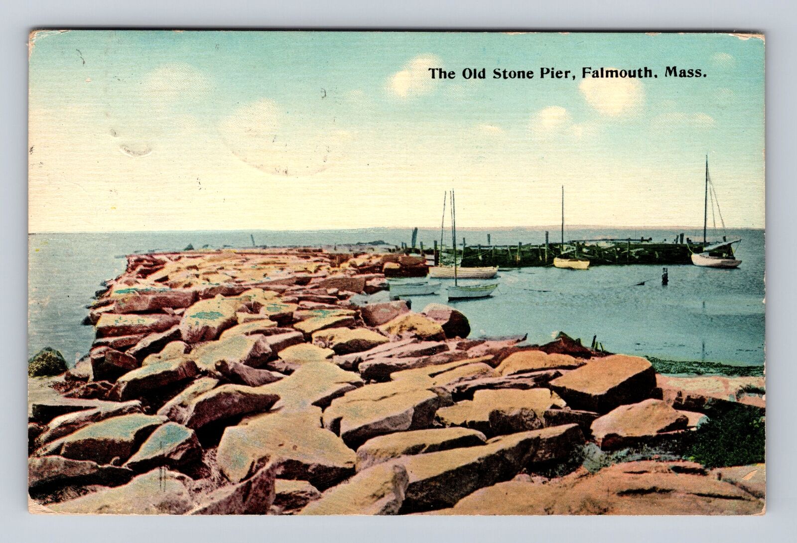 Falmouth MA-Massachusetts, The Old Stone Pier, Antique, Vintage c1912 Postcard