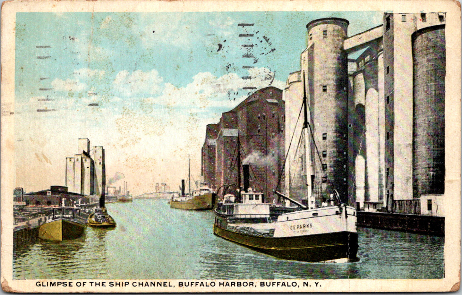 Ships and Silos in Buffalo Harbor New York NY OE Parks Vintage C. 1920 Postcard