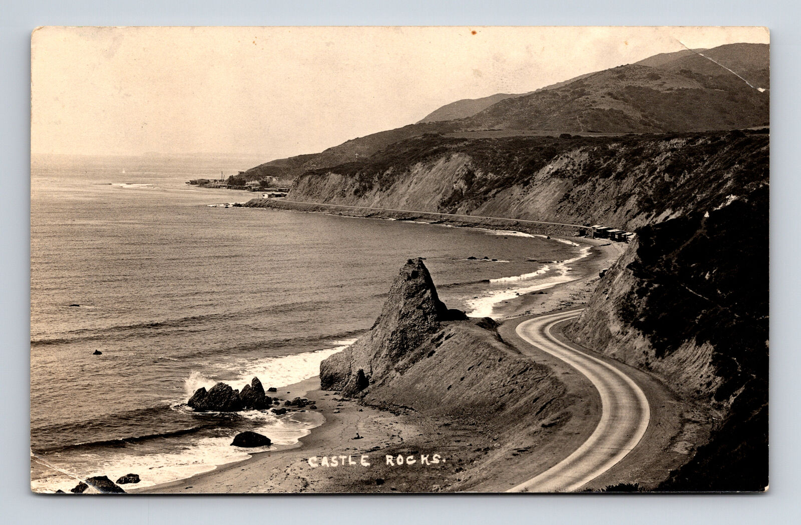 RPPC Lost Landmark Castle Rock Roosevelt Highway PCH Santa Monica CA Postcard