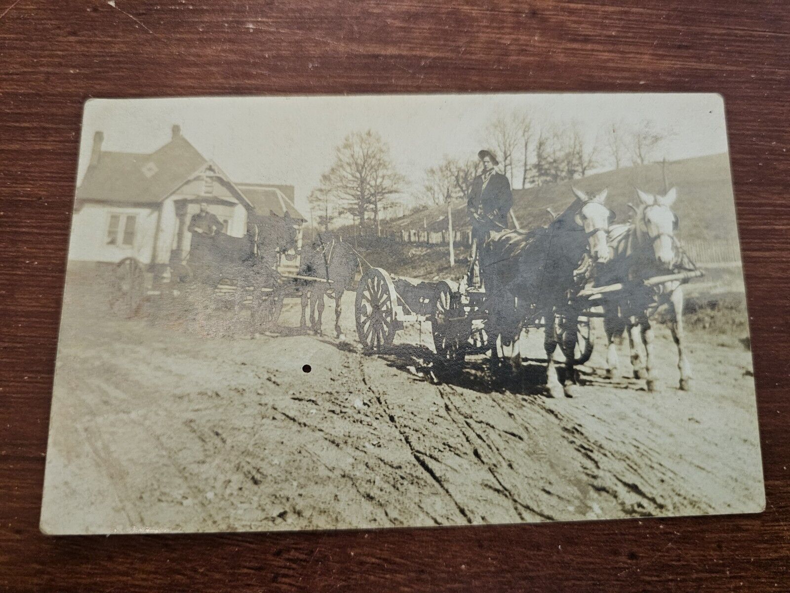 Antique Real Photo Postcard Horse Drawn Wagons RPPC Farm Life Prarie Old West