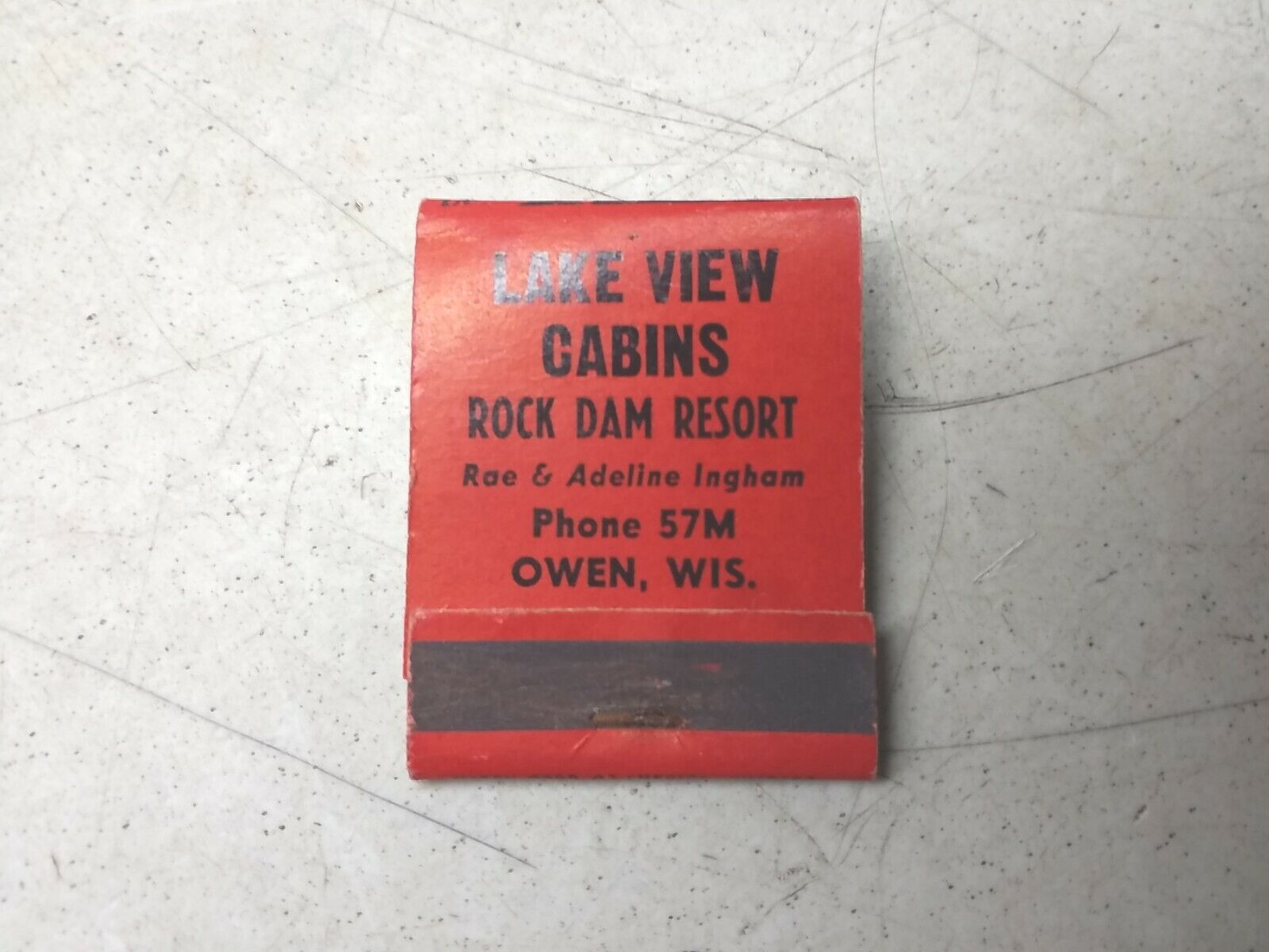 Lake View Cabins Rock Dam Resort Owen Wisconsin Vtg Advertising Matchbook Cover