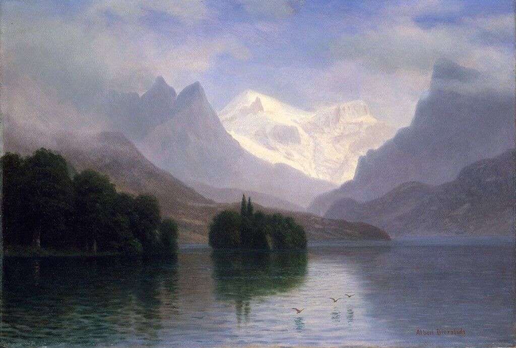Dream-art Oil painting Mountain-Scene-Albert-Bierstadt-Oil-Painting handmade art