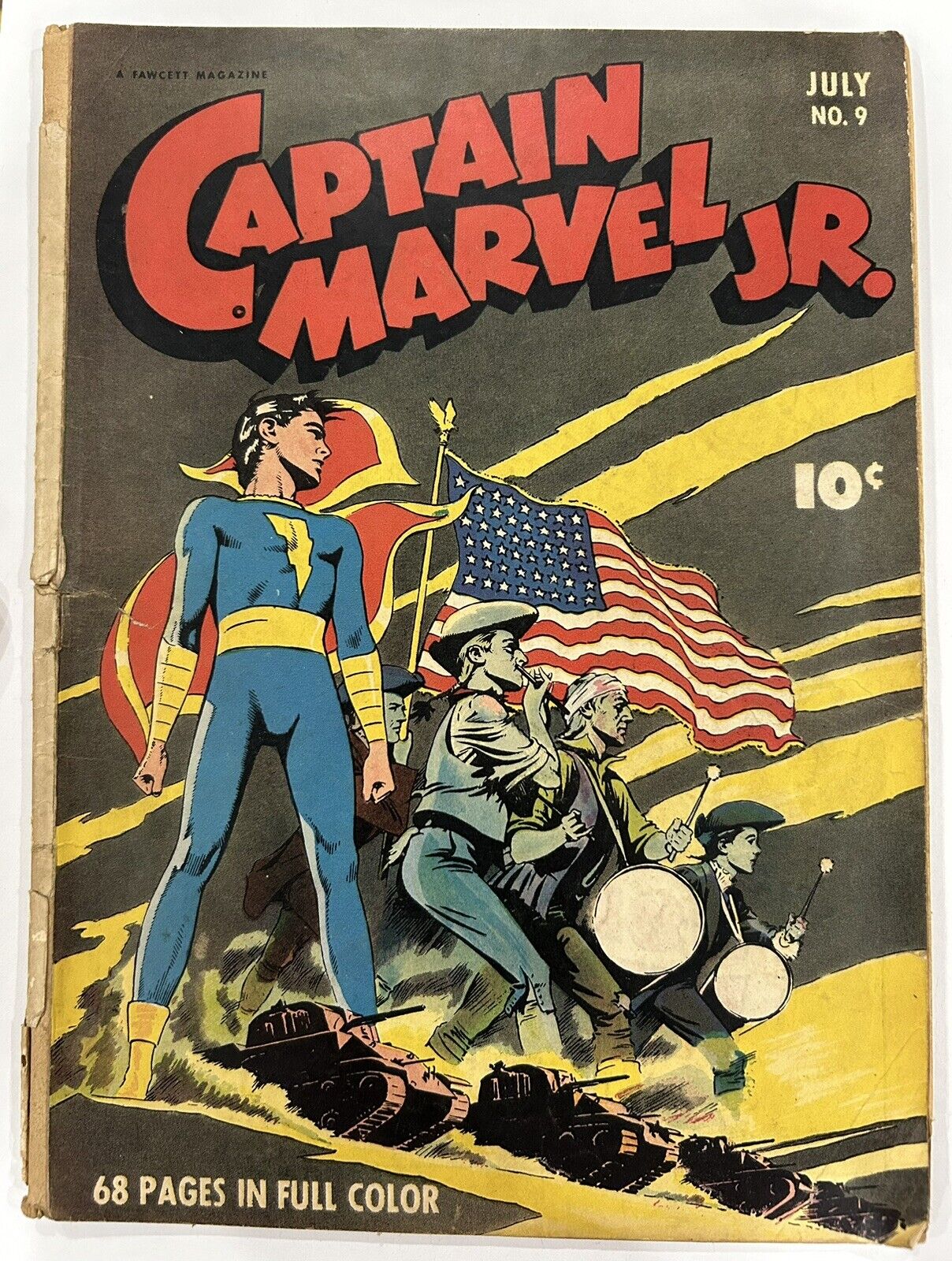 Captain Marvel Jr # 9 Classic Flag Cover Rare July 1943. Iconic