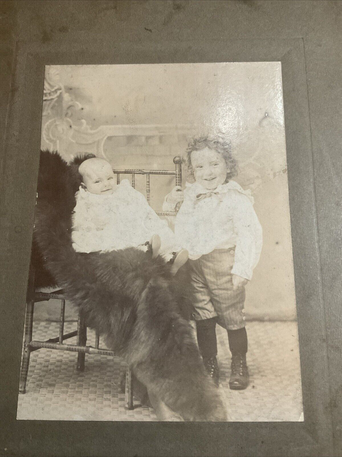Antique 1900c Cabinet Card Photo Of 2 Children J. Walter, Natrona PA