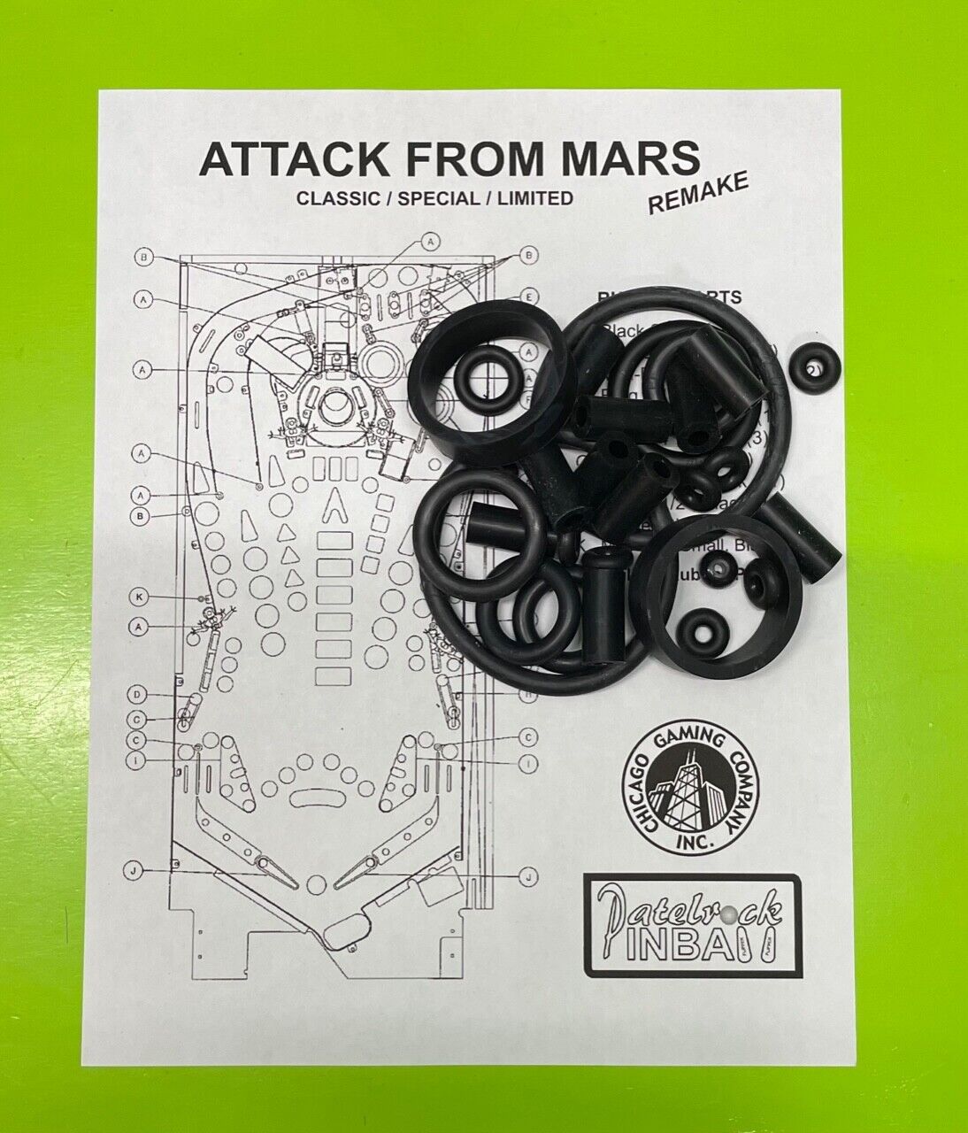 Chicago Gaming Attack From Mars pinball rubber ring kit Classic,Special, Limited