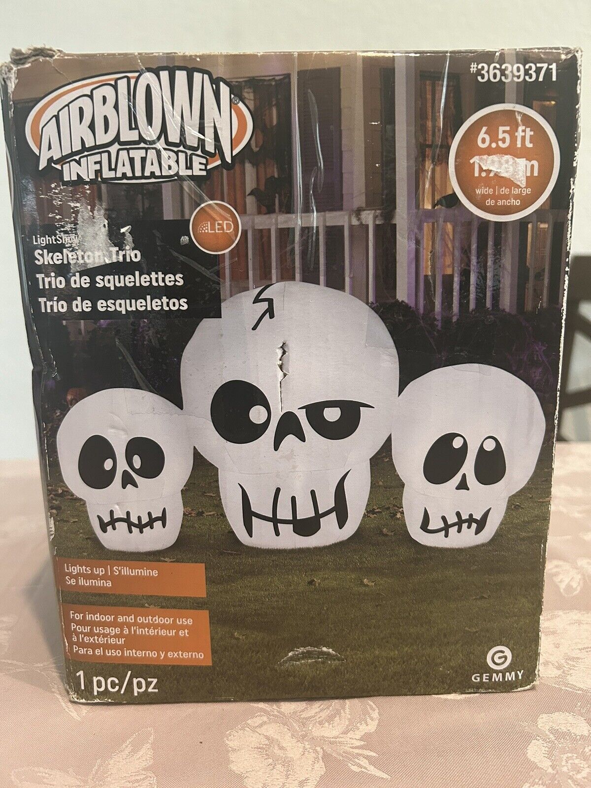 Halloween Gemmy 6.5 ft Lightshow Skeleton Trio Airblown Inflatable Pre Owned