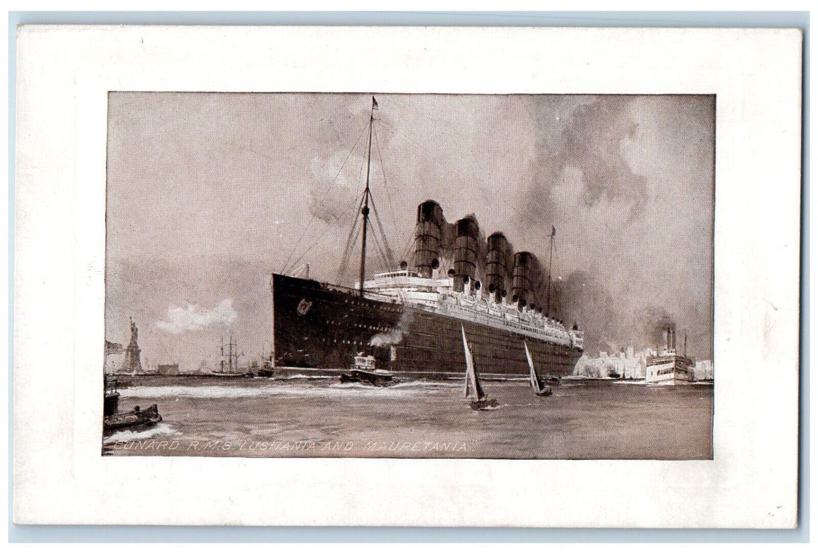 c1910's Cunard R.M.S. Lusitania And Mauretania Steamer Ship Antique Postcard