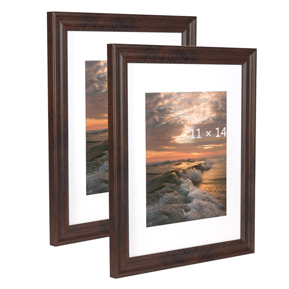 11x14 Wood Picture Frame Set of 2 with High Definition Glass 8x10 Photo Frame