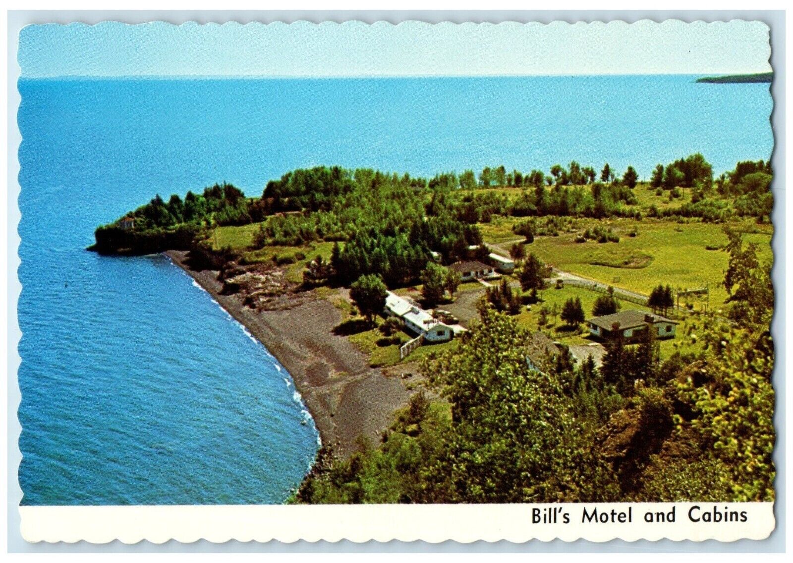 1960 Bill's Motel Cabins Sleep Slap Waves Two Harbors Minnesota Vintage Postcard
