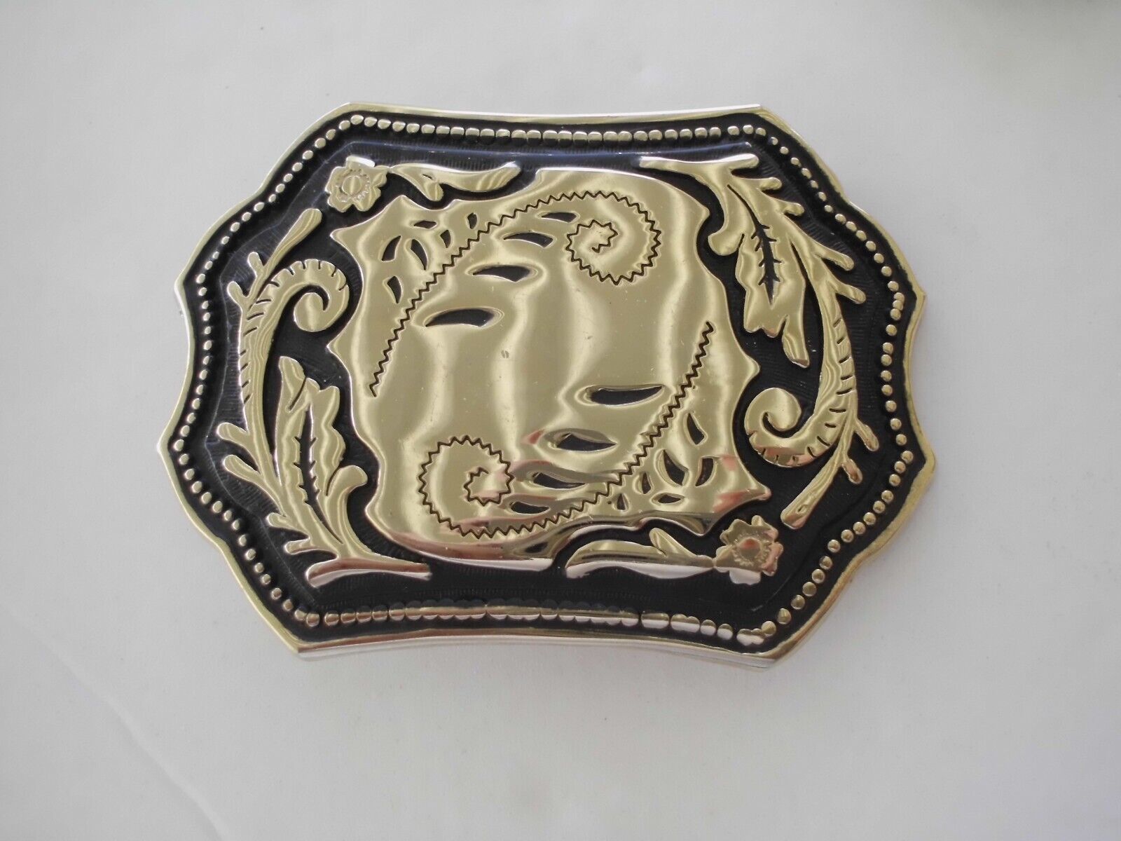 Belt Buckle Western Silver & Black Vintage 1970\'s/1980\'s.  Made in USA style B.