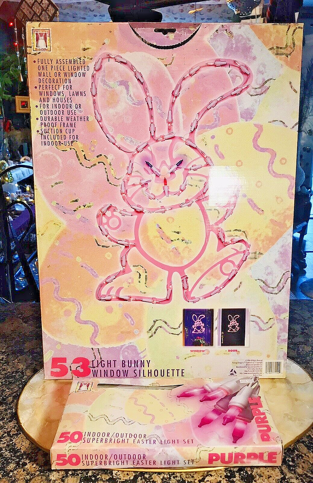 Vintage Old Stock Boxed Indoor Outdoor Easter Spring Window Bunny Light Set 2 PC
