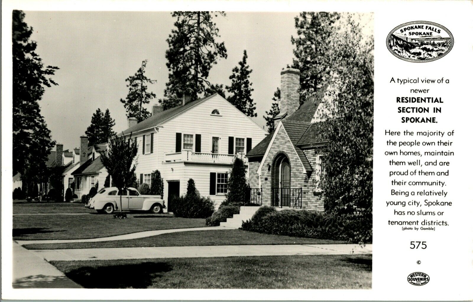 RPPC Spokane Falls Washington WA Residential Section Classic Car 1940s Postcard