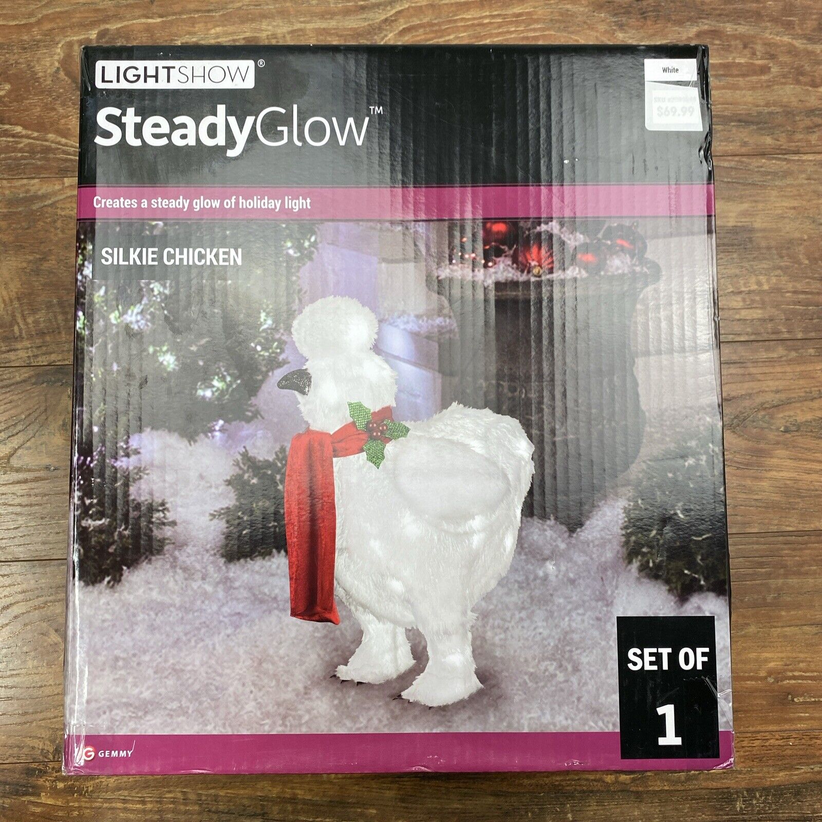 Gemmy Lightshow Steady Glow Fuzzy Plush Silkie Chicken Christmas Yard Decor rare
