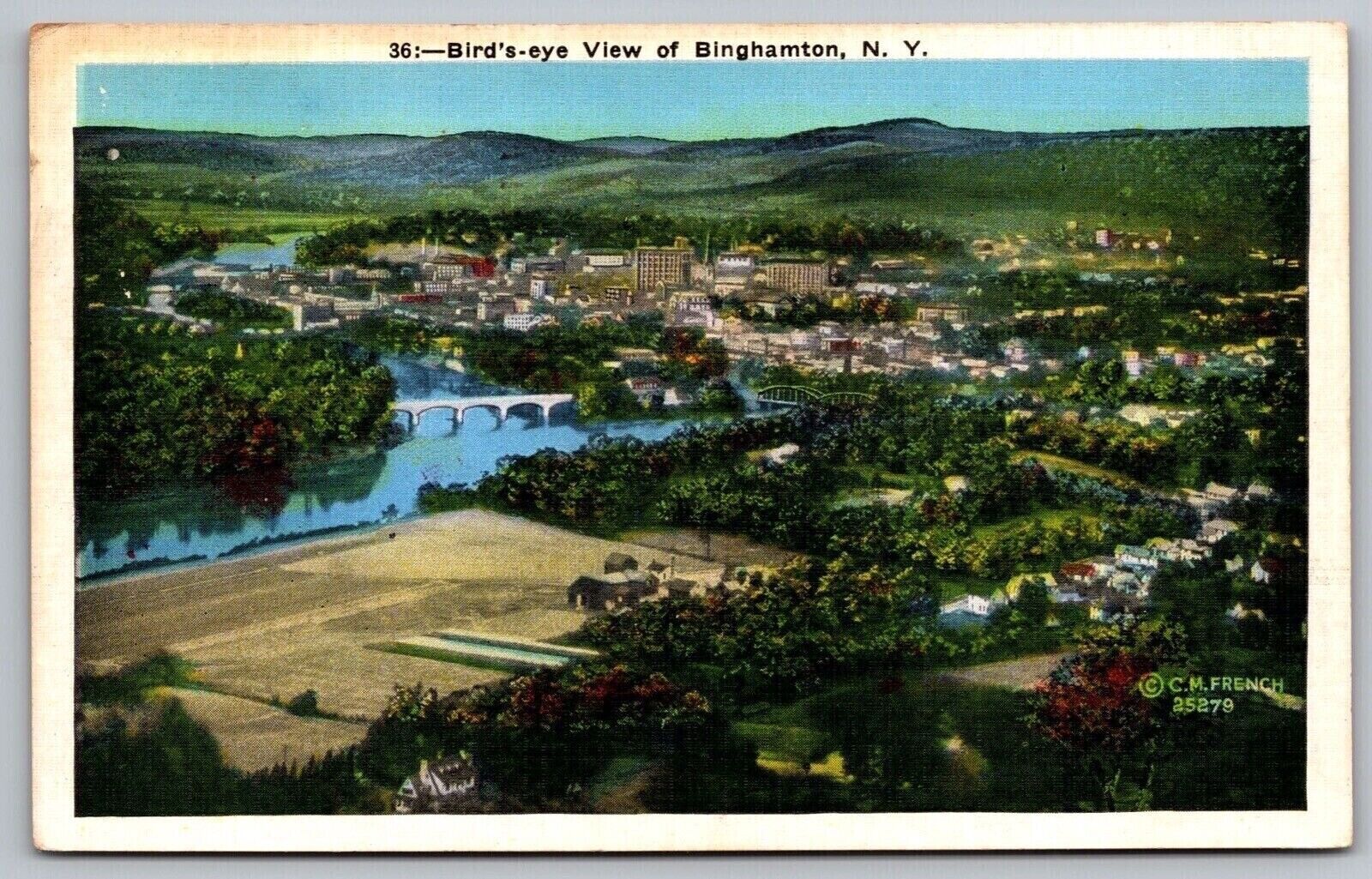 Birds Eye View Binghamton New York Ny 1938 Elmira Cancel Postcard
