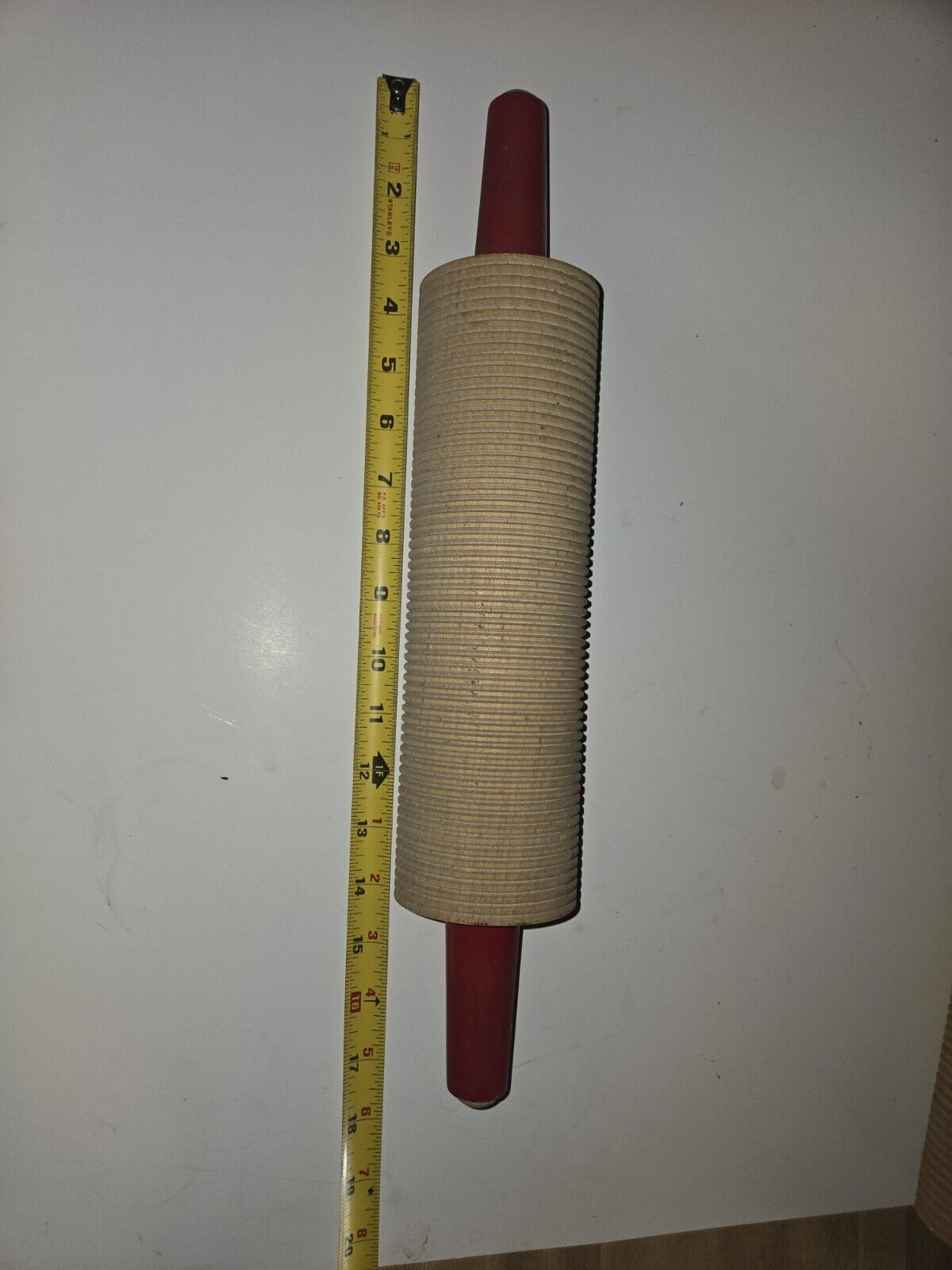 Vintage Large Lefse Rolling Pin 18 Inch Red Handles Wooden 