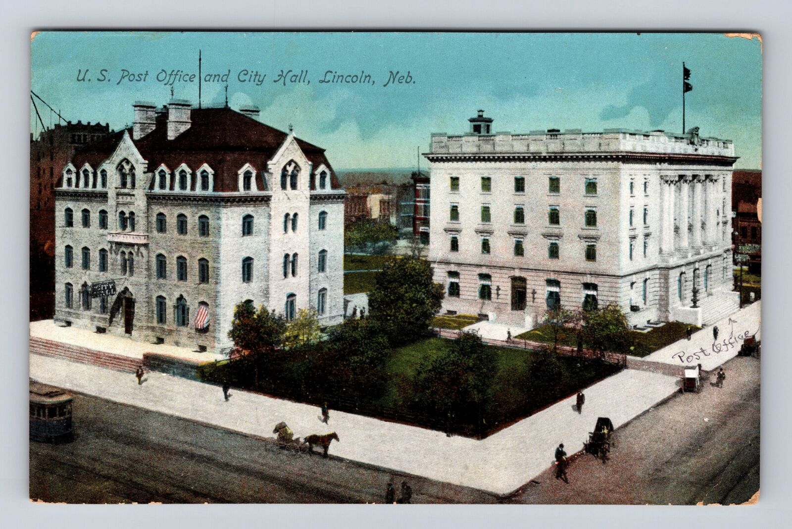 Lincoln NE-Nebraska, US Post Office & City Hall, Antique, Vintage Postcard