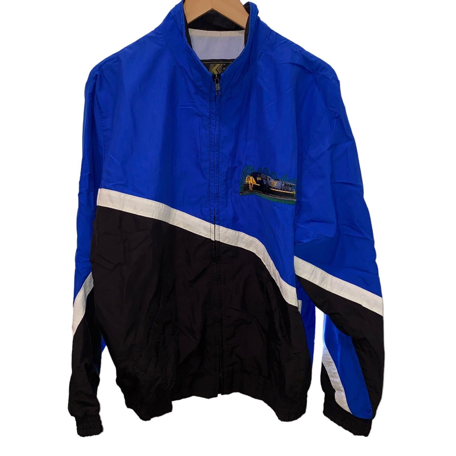CSX Train Jacket Men Large Nylon Windbreaker Coat K-Products Vintage Made in USA