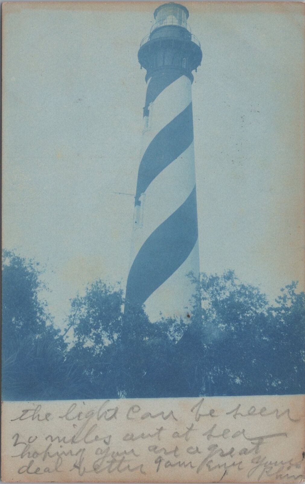 Saint Augustine Florida Lighthouse Cyanotype 1908 RPPC Photo Postcard